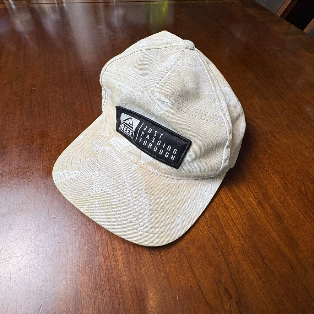 Reef Just Passing Through 5 Panel Strapback Hat Beige Camo
